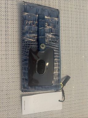 Brahmin Navy Croc-Embossed Leather Card Case with ID Strap